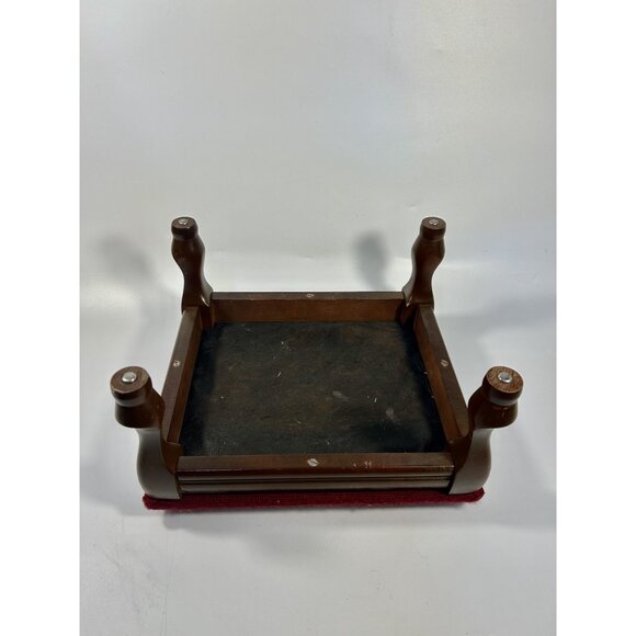 Mahogany Footstool Floral Needlepoint Cushion Foot Rest Vintage Flowers Burgandy - Picture 16 of 16